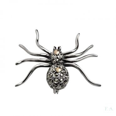 Alfinete Prata e Ouro com Marcassites Aranha 1AO-ISAF420
