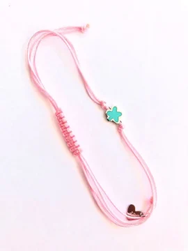 Pulseira ARP Macramé Rosa e Flor Azul 385SUPC