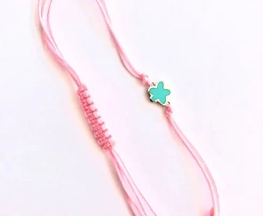 Pulseira ARP Macramé Rosa e Flor Azul 385SUPC
