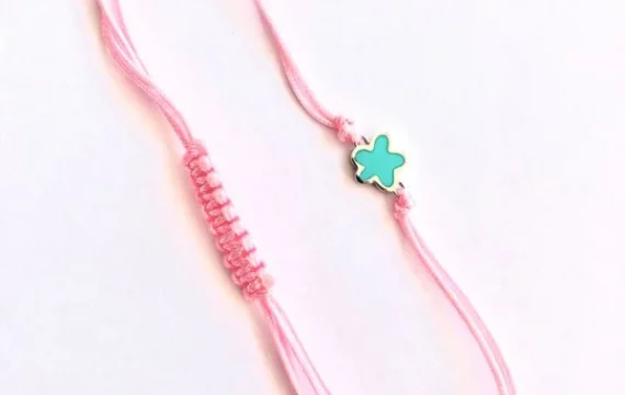 Pulseira ARP Macramé Rosa e Flor Azul 385SUPC