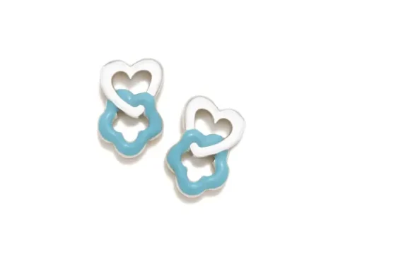 Brincos ARP FILO Coração e Flor Turquesa 080FILO
