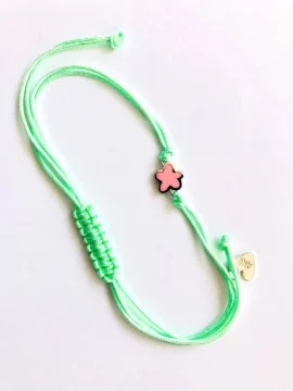 Pulseira ARP Macramé Verde e Flor Rosa 383SUPC
