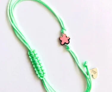 Pulseira ARP Macramé Verde e Flor Rosa 383SUPC