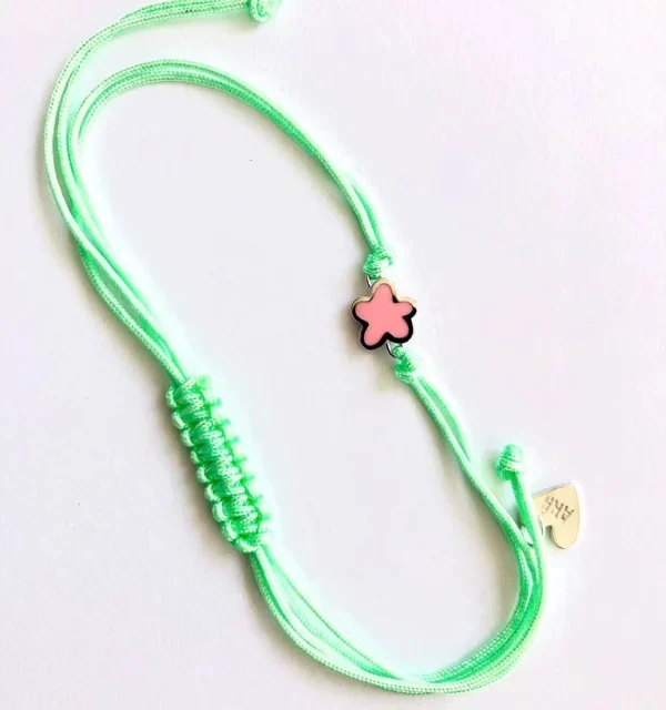 Pulseira ARP Macramé Verde e Flor Rosa 383SUPC