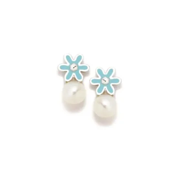 Brincos ARP Flor Azul e Pérola de Rosca 028ROS