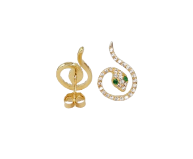 Brinco Cobra em Prata Dourada com Pedra