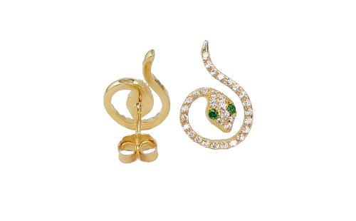 Brinco Cobra em Prata Dourada com Pedra