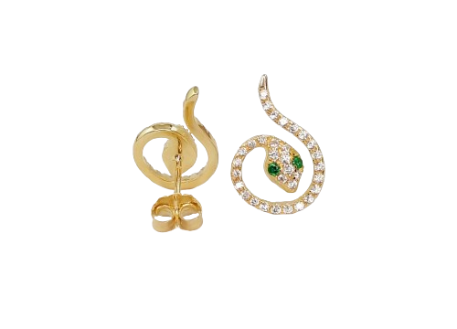 Brinco Cobra em Prata Dourada com Pedra