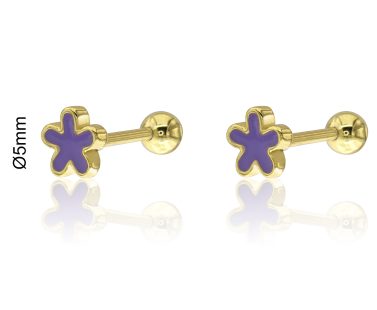 Brinco Flor Roxa Prata Dourada Rosca KCPE1290-DO-VI