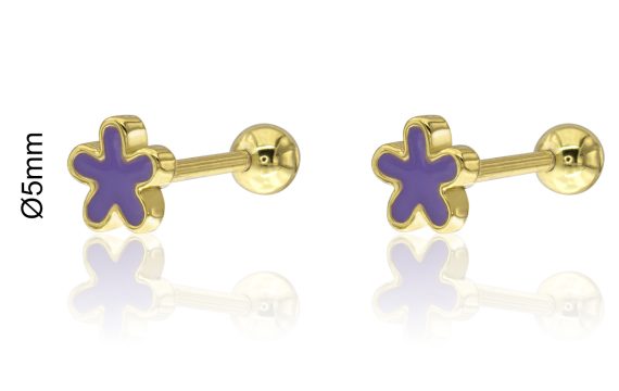 Brinco Flor Roxa Prata Dourada Rosca KCPE1290-DO-VI