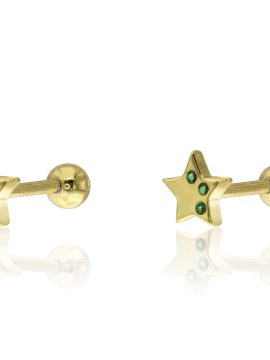 Brinco Estrela Prata Dourada Rosca KCPE1295-DO-VE