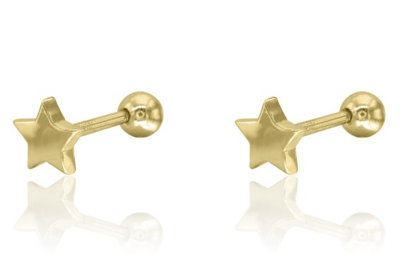 Brinco Estrela Prata Dourada Rosca KCPE1286-DO