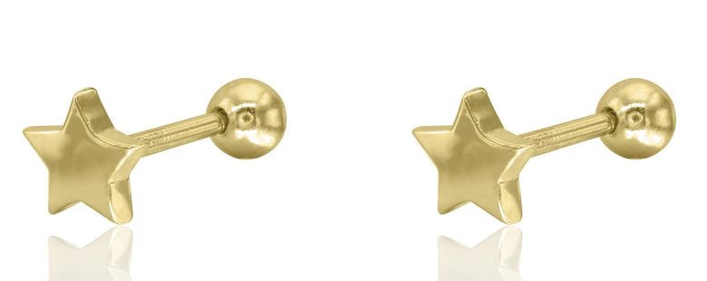 Brinco Estrela Prata Dourada Rosca KCPE1286-DO