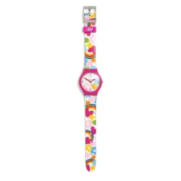 Relógio ARP Flip Arco-íris com Brincos corações AGR352K