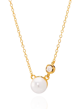 Colar Dourado com Zircónias e Pérola 1CM-0322104460D