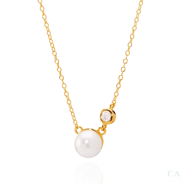 Colar Dourado com Zircónias e Pérola 1CM-0322104460D