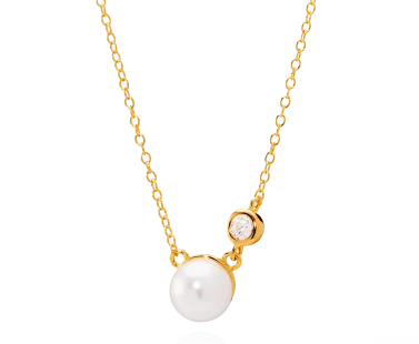 Colar Dourado com Zircónias e Pérola 1CM-0322104460D