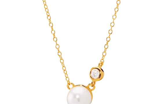 Colar Dourado com Zircónias e Pérola 1CM-0322104460D