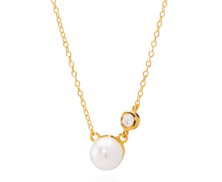 Colar Dourado com Zircónias e Pérola 1CM-0322104460D