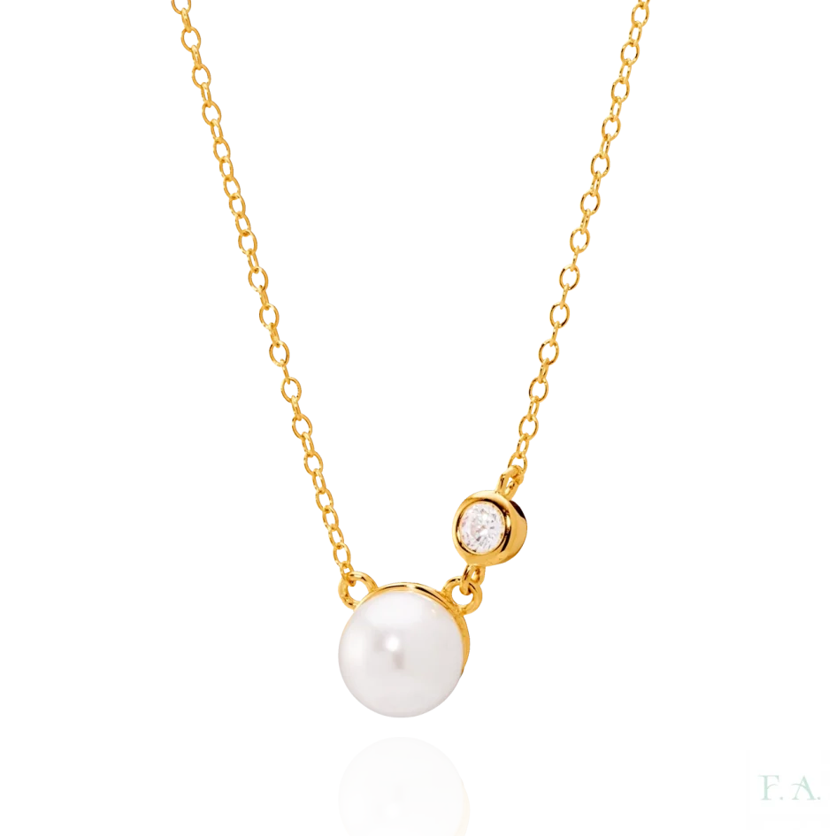 Colar Dourado com Zircónias e Pérola 1CM-0322104460D