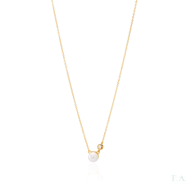 Colar Dourado com Zircónias e Pérola 1CM-0322104460D