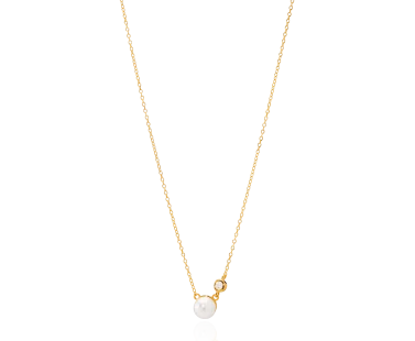 Colar Dourado com Zircónias e Pérola 1CM-0322104460D