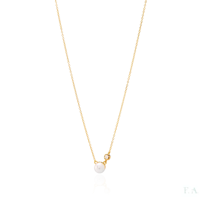 Colar Dourado com Zircónias e Pérola 1CM-0322104460D