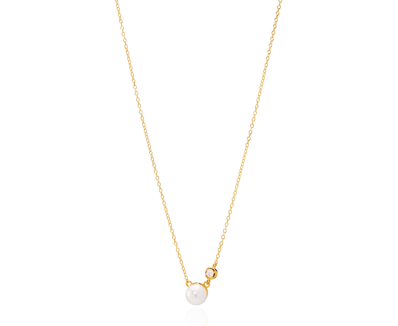 Colar Dourado com Zircónias e Pérola 1CM-0322104460D