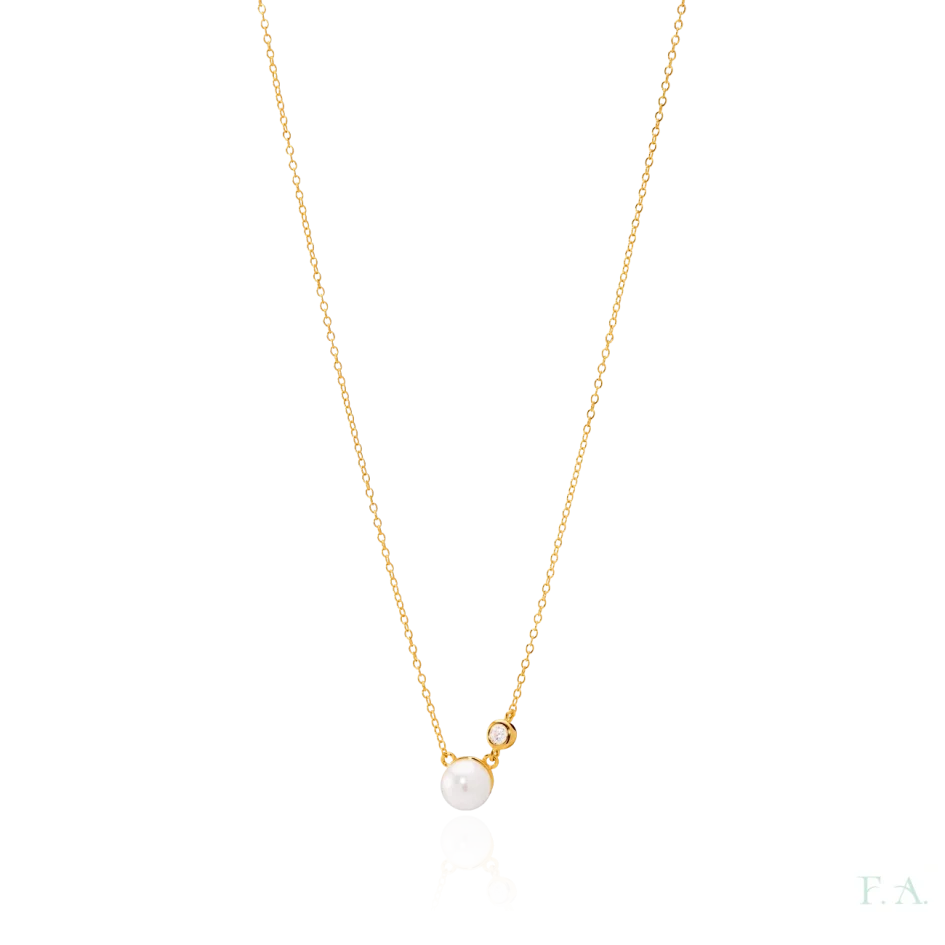 Colar Dourado com Zircónias e Pérola 1CM-0322104460D