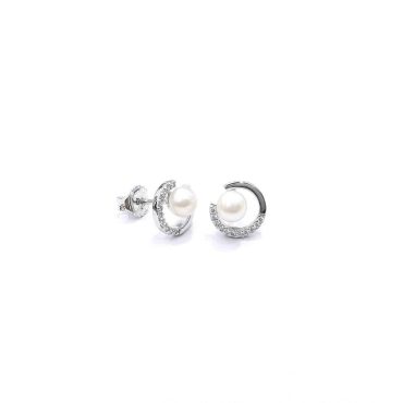 Brincos Invertzo Prata com Pérola e Zircónia B6907