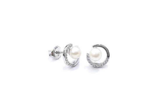 Brincos Invertzo Prata com Pérola e Zircónia B6907