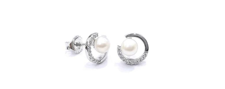 Brincos Invertzo Prata com Pérola e Zircónia B6907
