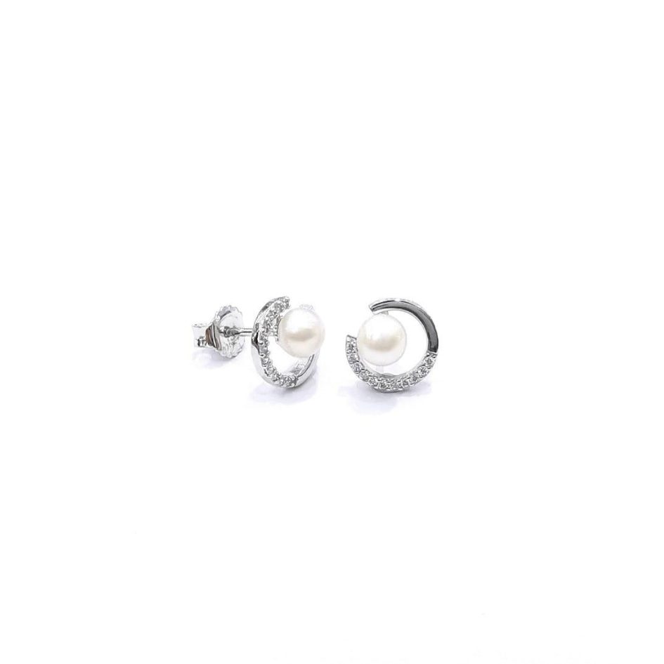 Brincos Invertzo Prata com Pérola e Zircónia B6907