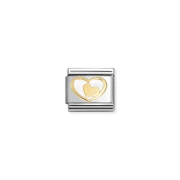 Link Nomination Corações 030283/27 em aço & ouro de lei 750 (18K). Fundo em Branco