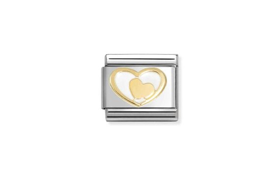 Link Nomination Corações 030283/27 em aço & ouro de lei 750 (18K). Fundo em Branco