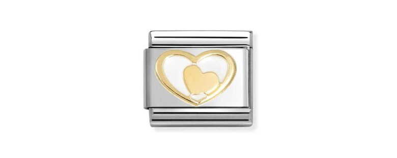 Link Nomination Corações 030283/27 em aço & ouro de lei 750 (18K). Fundo em Branco