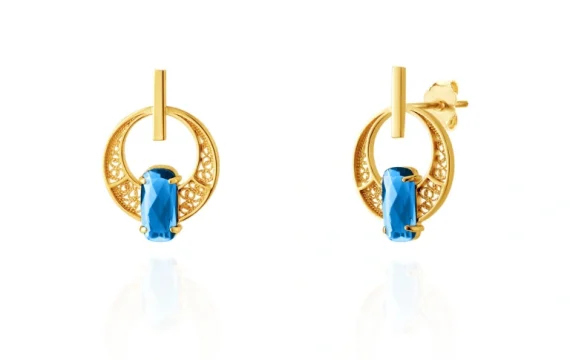 Brincos Saudade Filigrana & Pedra Azul 1B7-111076
