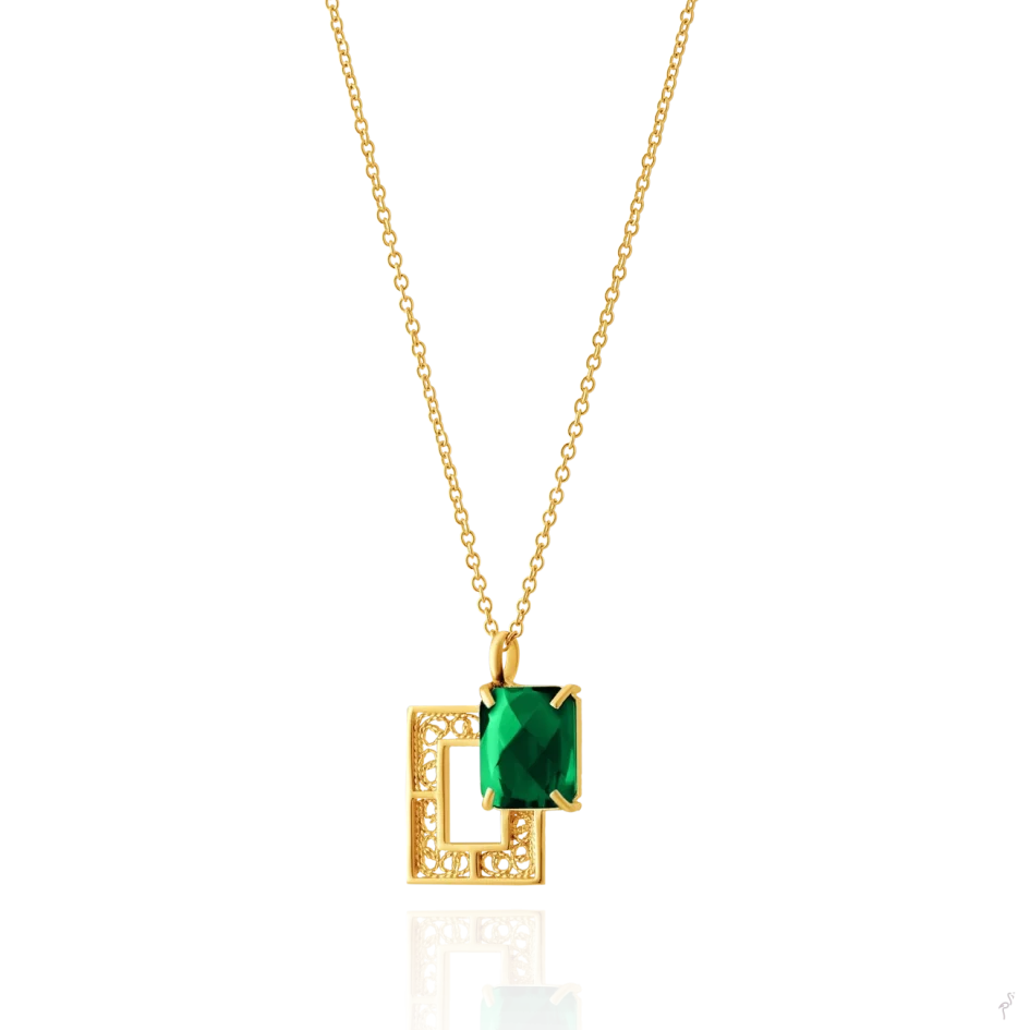 Colar Saudade Filigrana & Pedra Verde 1CM-111075