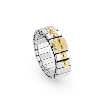 Anel Nomination XTE Extension Trevo 040001/004 em Prateado e com os símbolos em relevo e Dourado